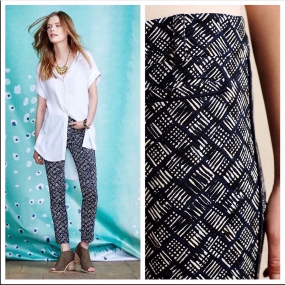 Anthropologie | Cartonnier Charlie Tuxedo Pants Blue & White | Size 12‎